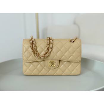 Chanel Grained Calfskin Classic Small Flap Bag A01113 Apricot/Gold 2023 (SM-231227043)