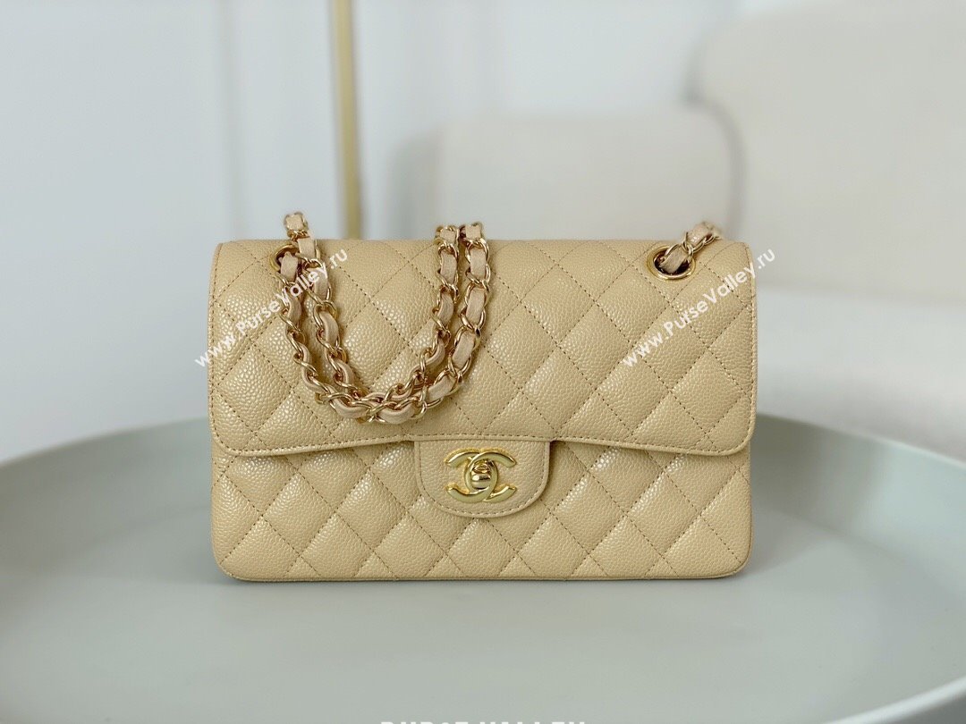 Chanel Grained Calfskin Classic Small Flap Bag A01113 Apricot/Gold 2023 (SM-231227043)