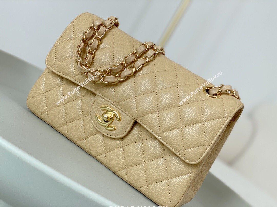 Chanel Grained Calfskin Classic Small Flap Bag A01113 Apricot/Gold 2023 (SM-231227043)