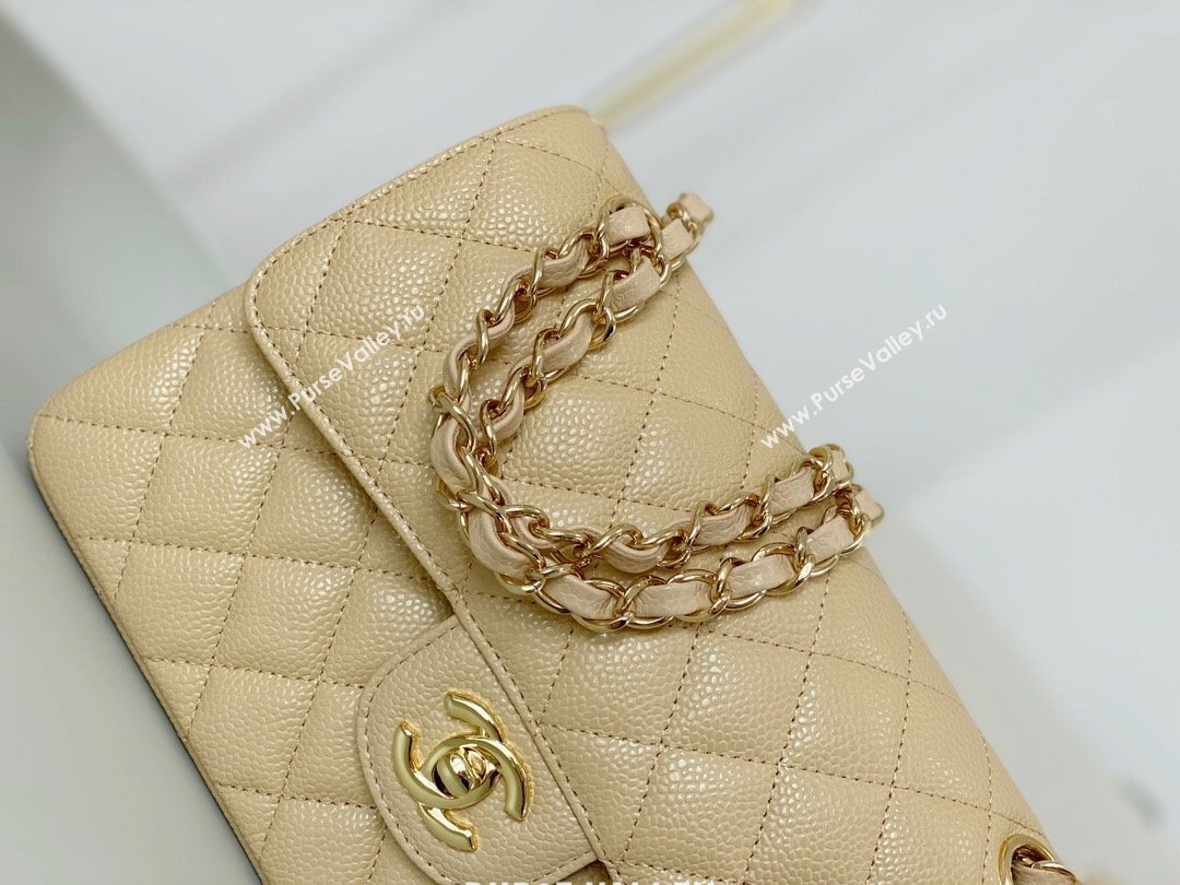 Chanel Grained Calfskin Classic Small Flap Bag A01113 Apricot/Gold 2023 (SM-231227043)