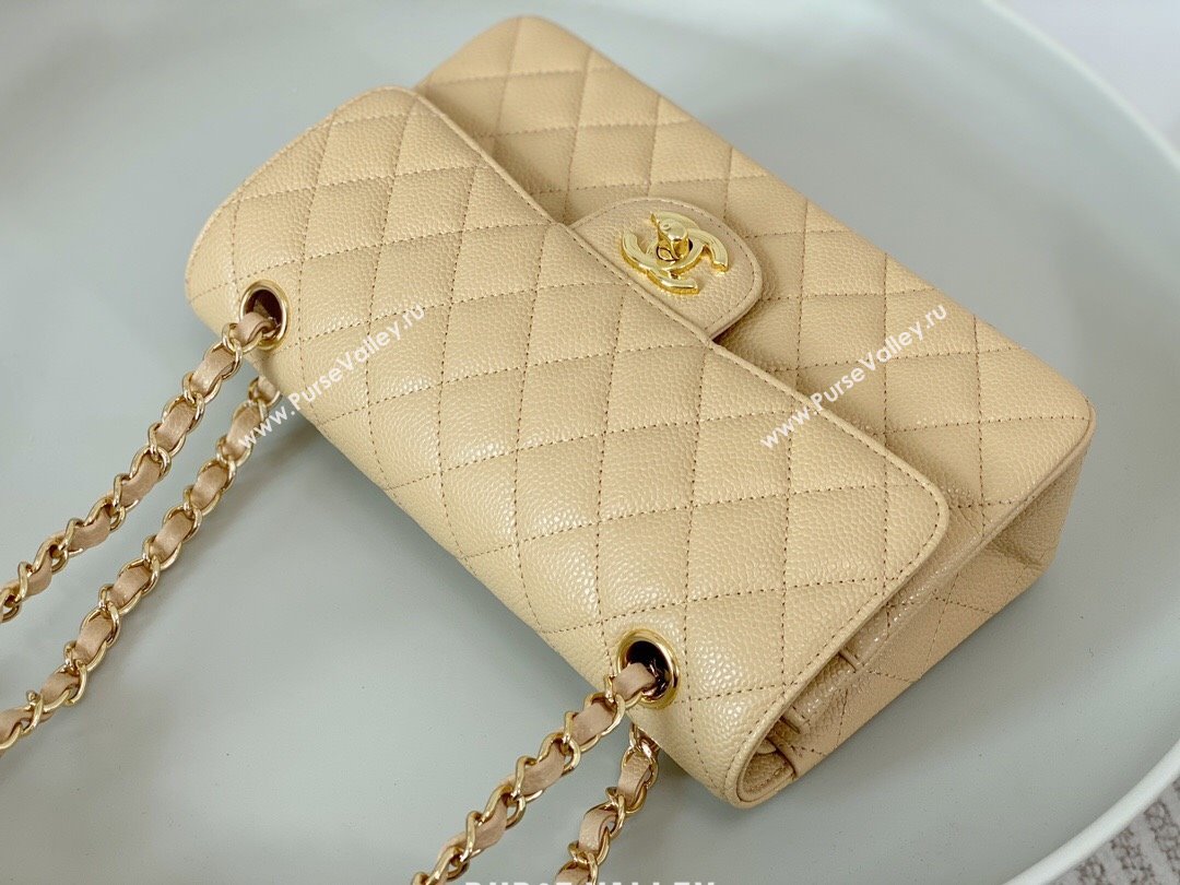 Chanel Grained Calfskin Classic Small Flap Bag A01113 Apricot/Gold 2023 (SM-231227043)