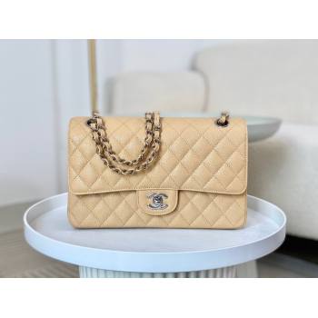 Chanel Grained Calfskin Classic Medium Flap Bag A01112 Apricot/Silver 2023 (SM-231227040)