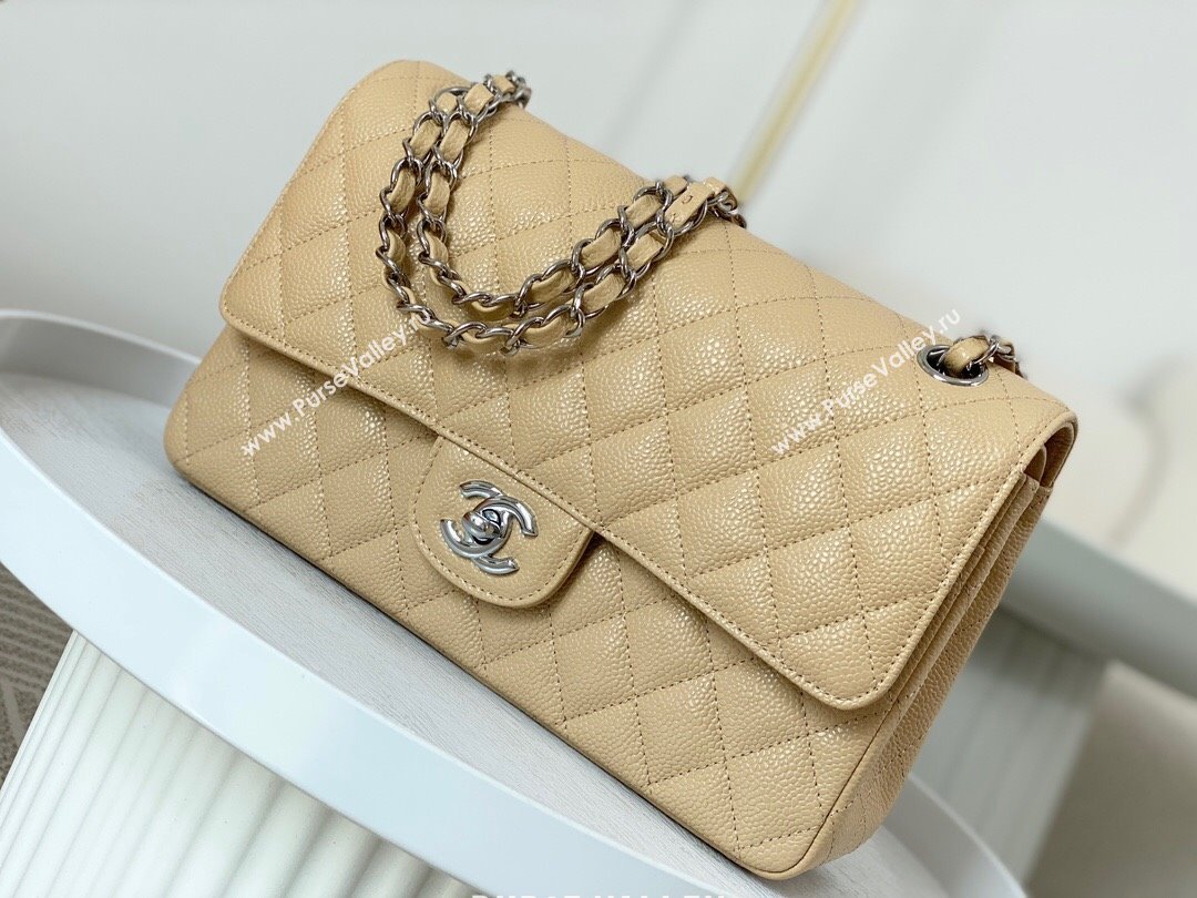 Chanel Grained Calfskin Classic Medium Flap Bag A01112 Apricot/Silver 2023 (SM-231227040)