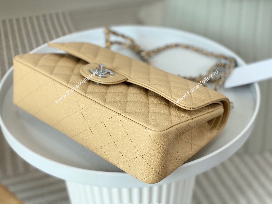 Chanel Grained Calfskin Classic Medium Flap Bag A01112 Apricot/Silver 2023 (SM-231227040)