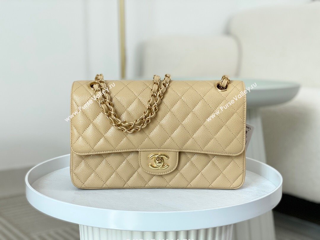 Chanel Grained Calfskin Classic Medium Flap Bag A01112 Apricot/Gold 2023 (SM-231227041)