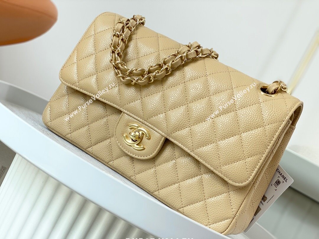 Chanel Grained Calfskin Classic Medium Flap Bag A01112 Apricot/Gold 2023 (SM-231227041)