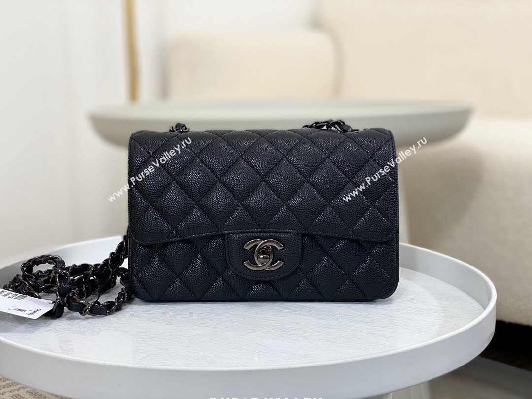 Chanel Grained Calfskin Classic Mini Flap Bag A69900 Black/Gunmetal 2023 (SM-231227044)