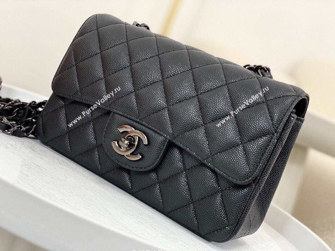 Chanel Grained Calfskin Classic Mini Flap Bag A69900 Black/Gunmetal 2023 (SM-231227044)