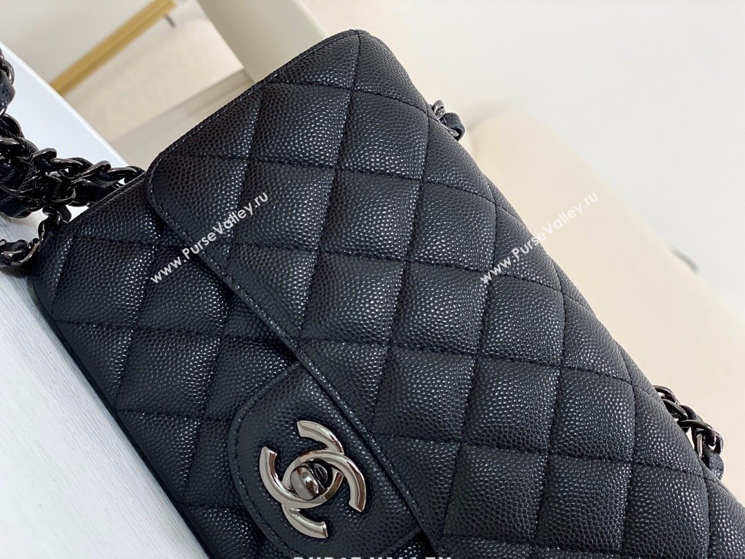 Chanel Grained Calfskin Classic Mini Flap Bag A69900 Black/Gunmetal 2023 (SM-231227044)