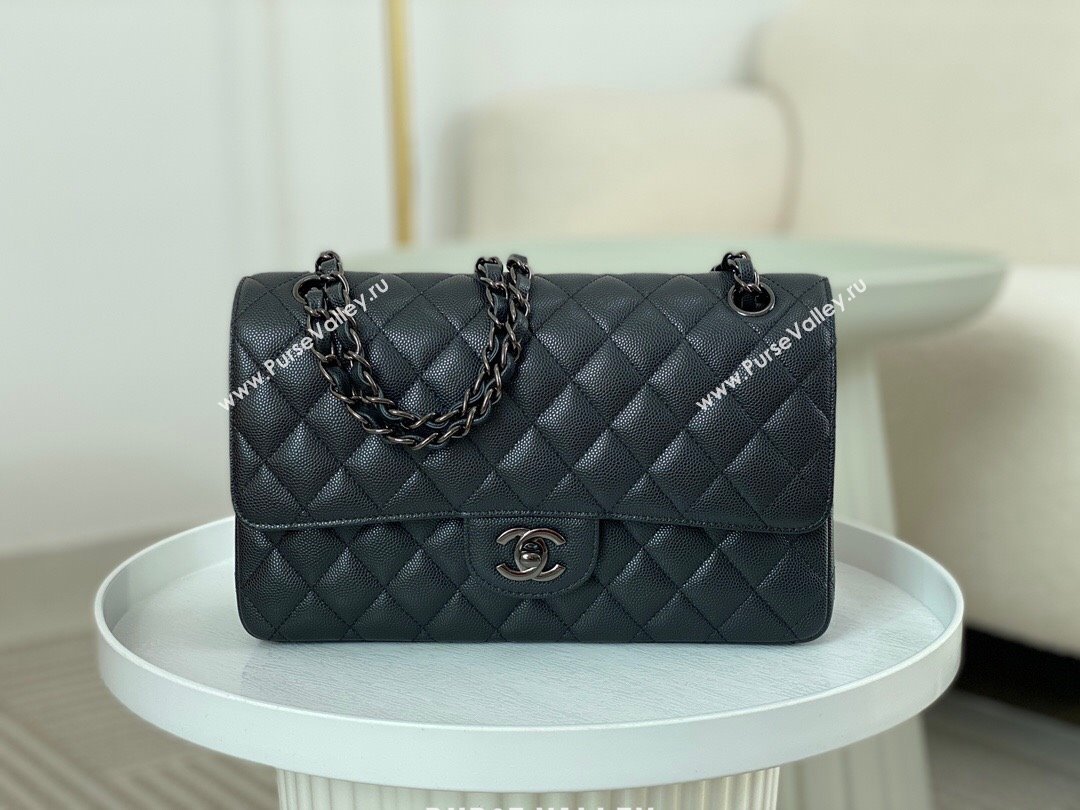 Chanel Grained Calfskin Classic Medium Flap Bag A01112 Black/Gunmetal 2023 (SM-231227045)