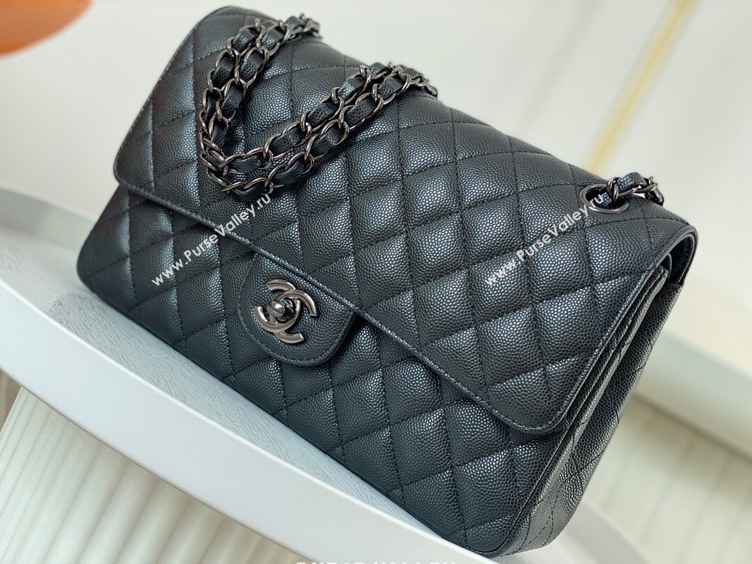 Chanel Grained Calfskin Classic Medium Flap Bag A01112 Black/Gunmetal 2023 (SM-231227045)