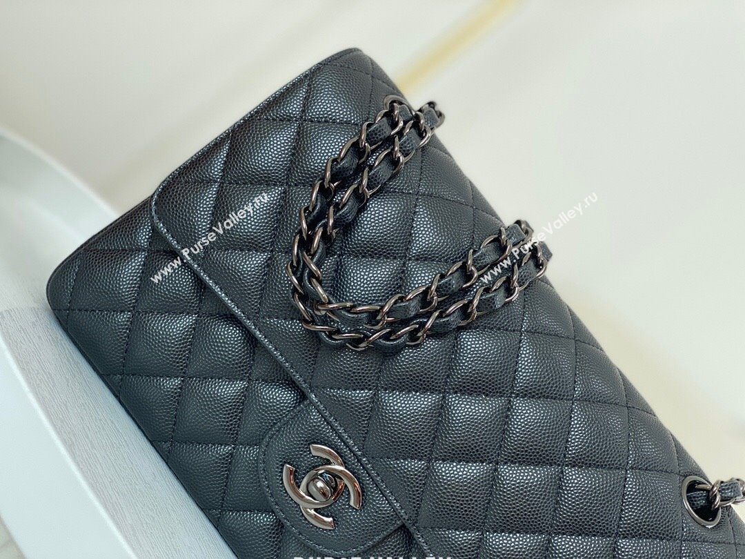 Chanel Grained Calfskin Classic Medium Flap Bag A01112 Black/Gunmetal 2023 (SM-231227045)