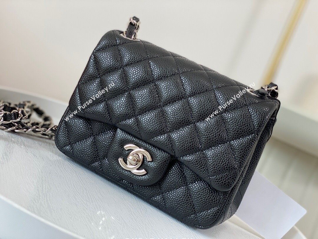 Chanel Grained Calfskin Classic Mini Square Flap Bag A35200 Black/Silver 2023 (SM-231227050)