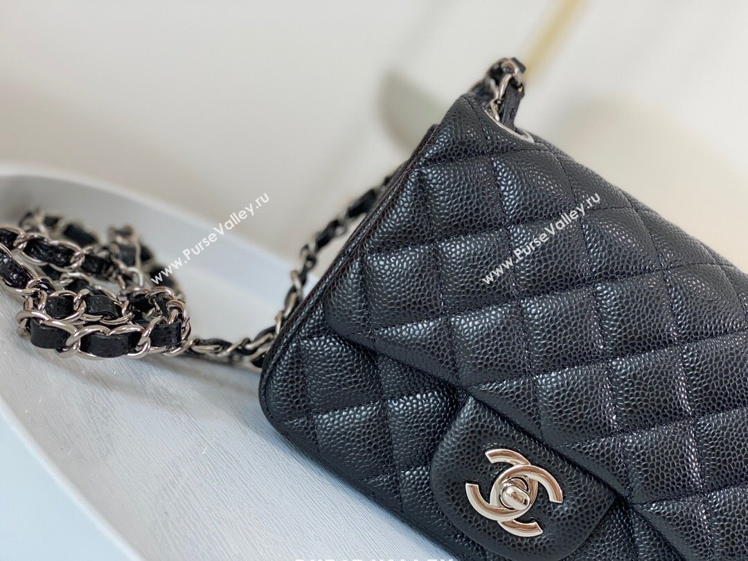 Chanel Grained Calfskin Classic Mini Square Flap Bag A35200 Black/Silver 2023 (SM-231227050)