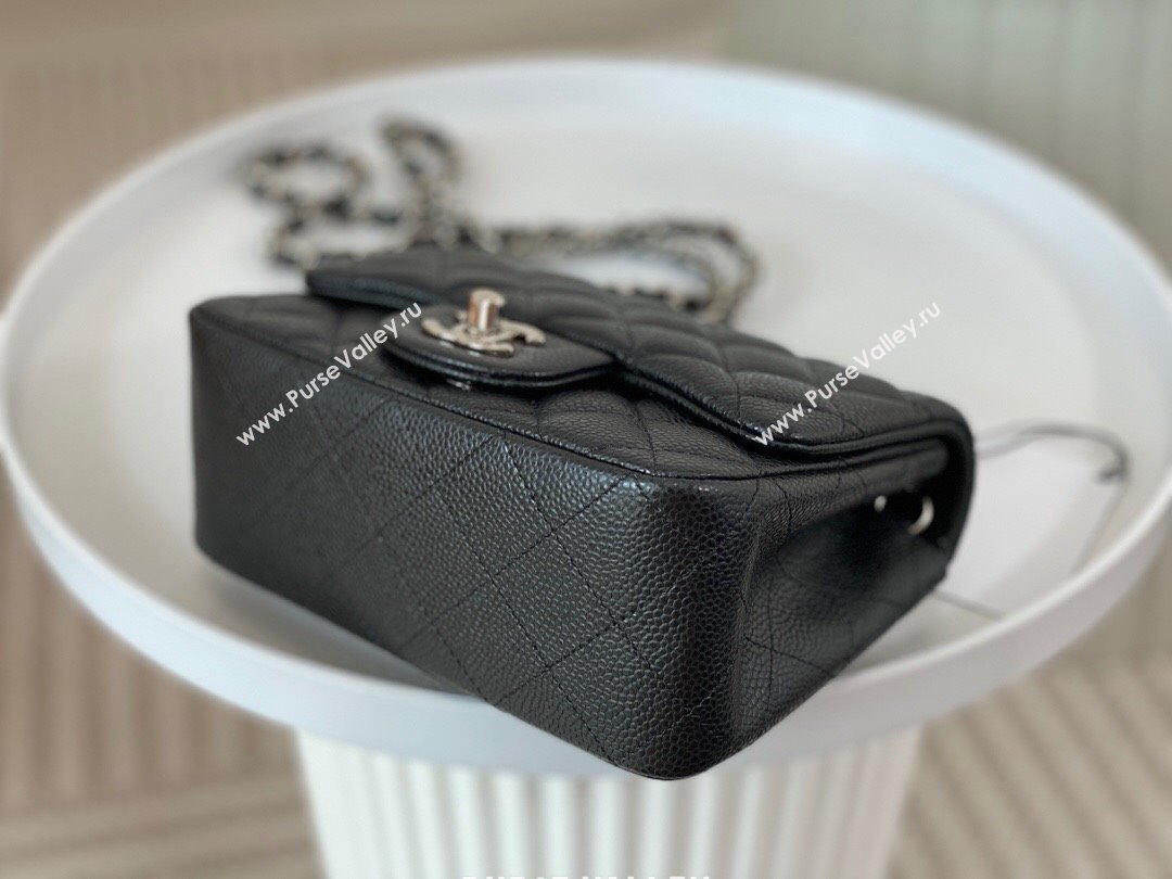 Chanel Grained Calfskin Classic Mini Square Flap Bag A35200 Black/Silver 2023 (SM-231227050)