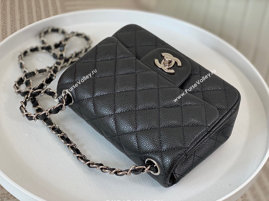 Chanel Grained Calfskin Classic Mini Square Flap Bag A35200 Black/Silver 2023 (SM-231227050)