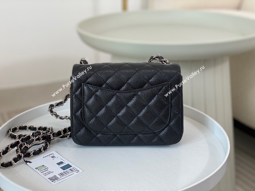 Chanel Grained Calfskin Classic Mini Square Flap Bag A35200 Black/Silver 2023 (SM-231227050)