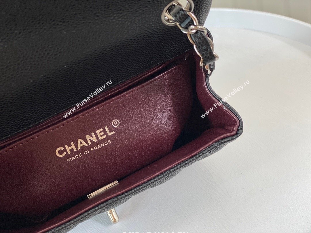 Chanel Grained Calfskin Classic Mini Square Flap Bag A35200 Black/Silver 2023 (SM-231227050)