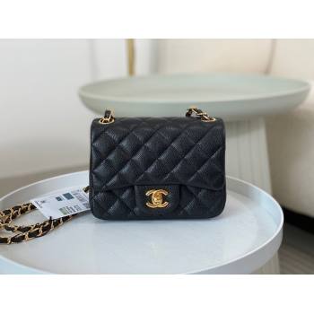 Chanel Grained Calfskin Classic Mini Square Flap Bag A35200 Black/Silver 2023 (SM-231227051)