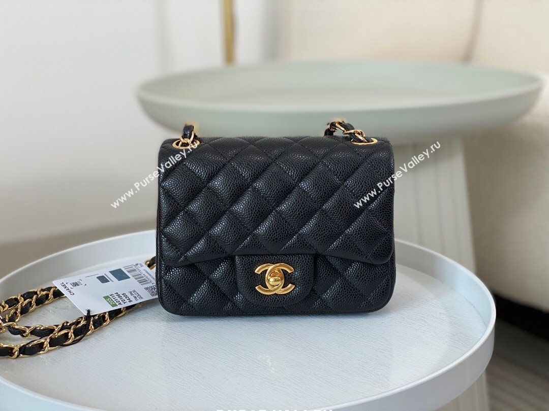 Chanel Grained Calfskin Classic Mini Square Flap Bag A35200 Black/Silver 2023 (SM-231227051)