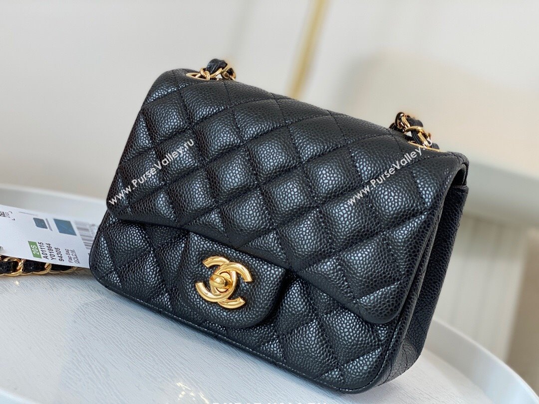 Chanel Grained Calfskin Classic Mini Square Flap Bag A35200 Black/Silver 2023 (SM-231227051)