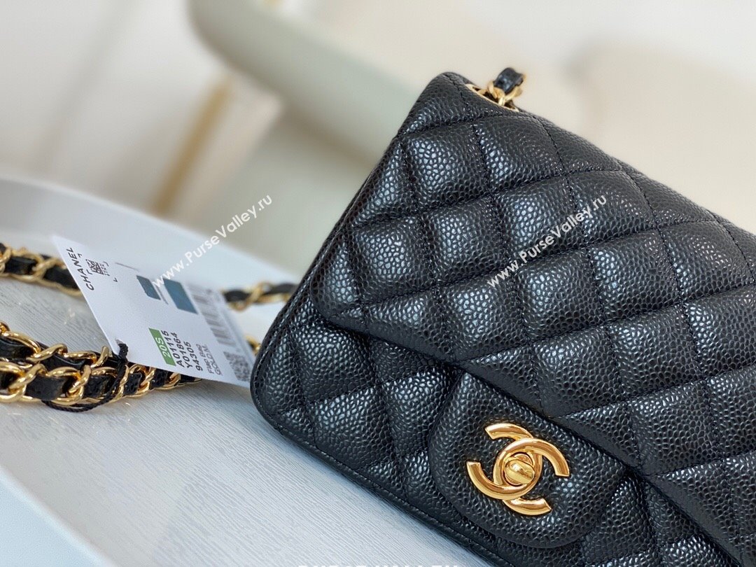 Chanel Grained Calfskin Classic Mini Square Flap Bag A35200 Black/Silver 2023 (SM-231227051)