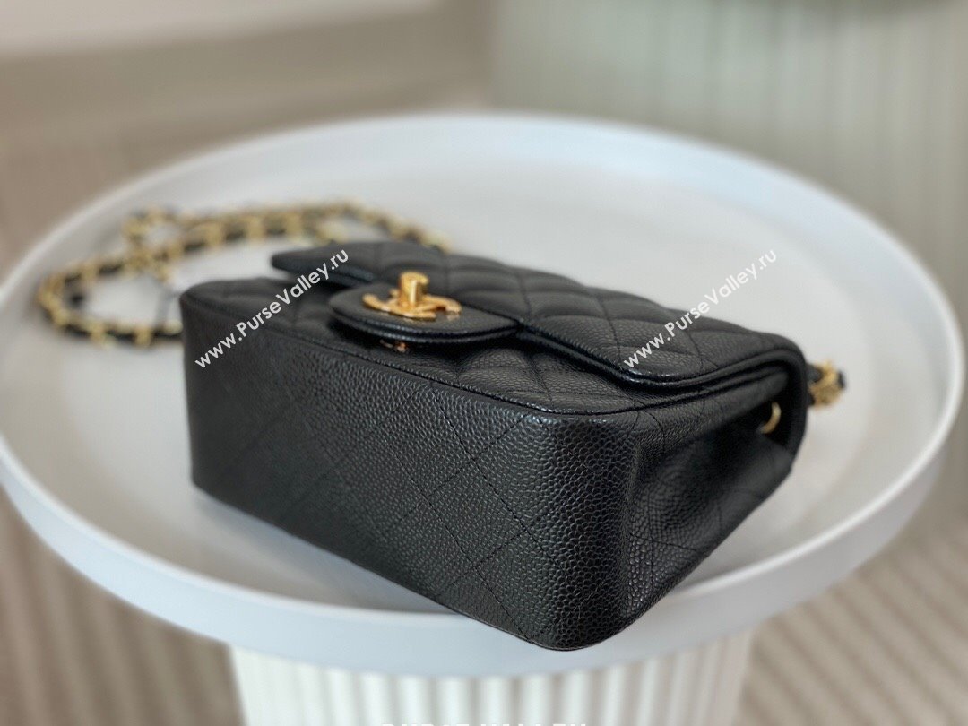 Chanel Grained Calfskin Classic Mini Square Flap Bag A35200 Black/Silver 2023 (SM-231227051)