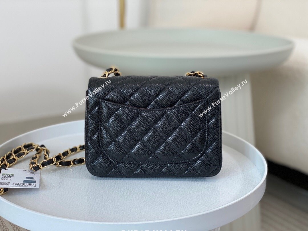 Chanel Grained Calfskin Classic Mini Square Flap Bag A35200 Black/Silver 2023 (SM-231227051)