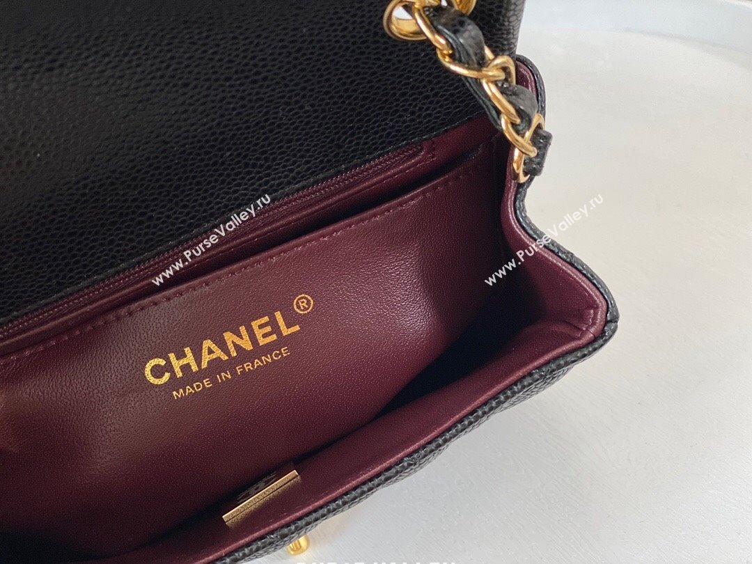 Chanel Grained Calfskin Classic Mini Square Flap Bag A35200 Black/Silver 2023 (SM-231227051)