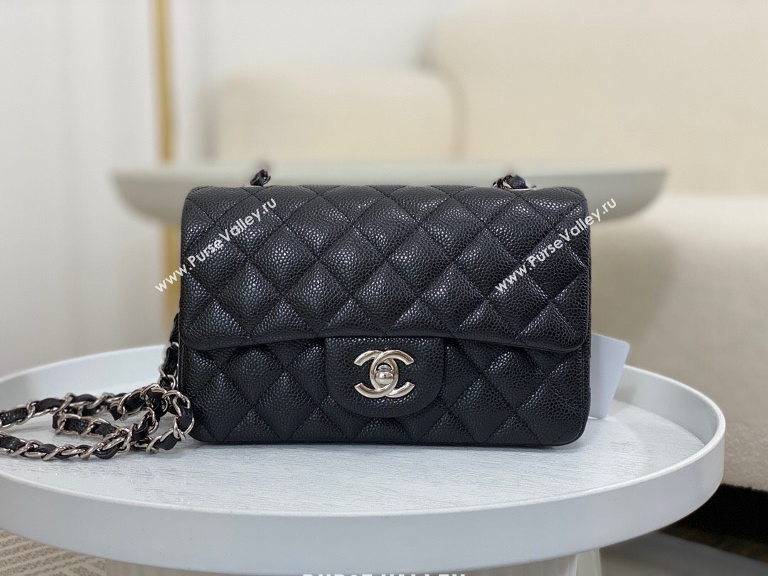 Chanel Grained Calfskin Classic Mini Flap Bag A69900 Black/Burgundy/Silver 2023 (SM-231227046)