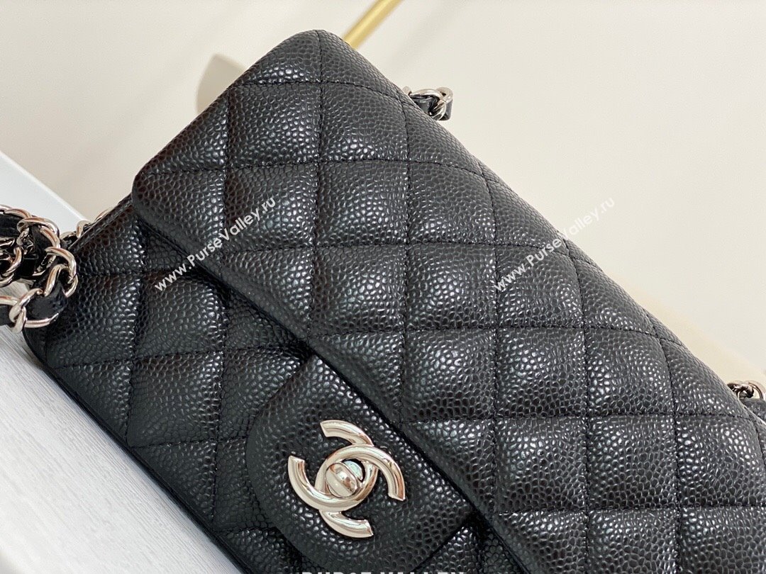 Chanel Grained Calfskin Classic Mini Flap Bag A69900 Black/Burgundy/Silver 2023 (SM-231227046)