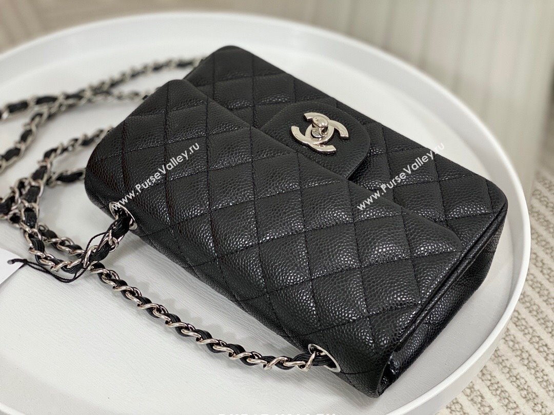 Chanel Grained Calfskin Classic Mini Flap Bag A69900 Black/Burgundy/Silver 2023 (SM-231227046)