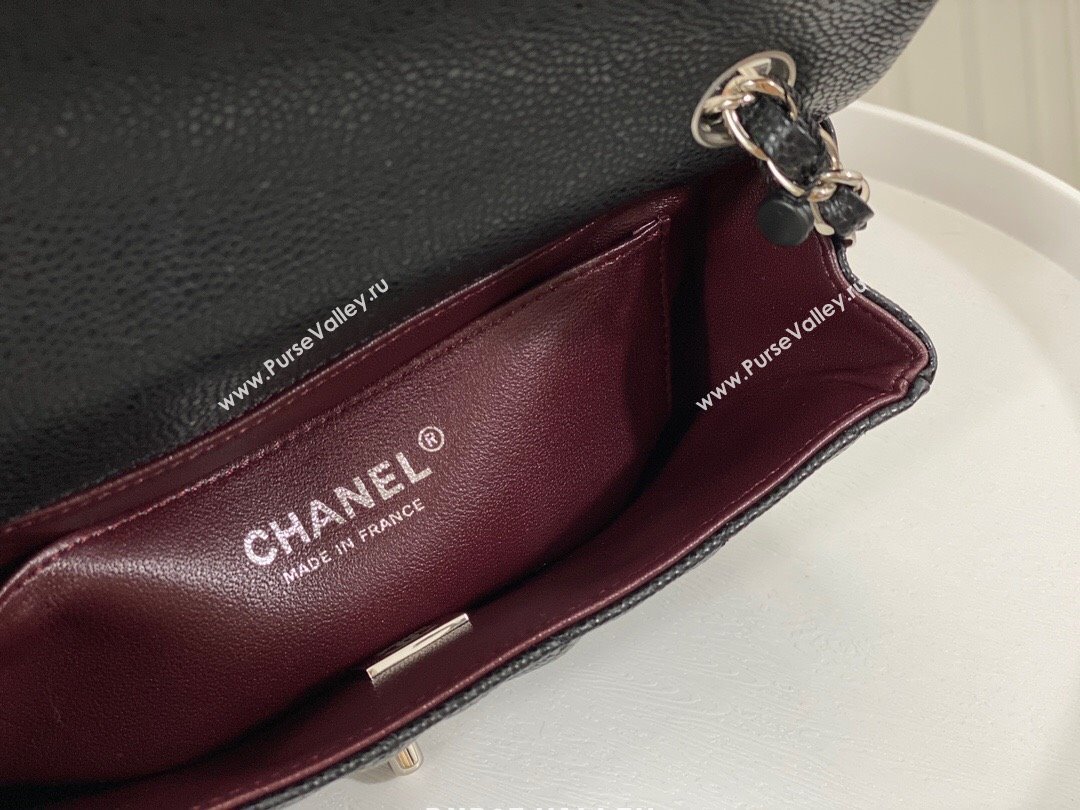 Chanel Grained Calfskin Classic Mini Flap Bag A69900 Black/Burgundy/Silver 2023 (SM-231227046)