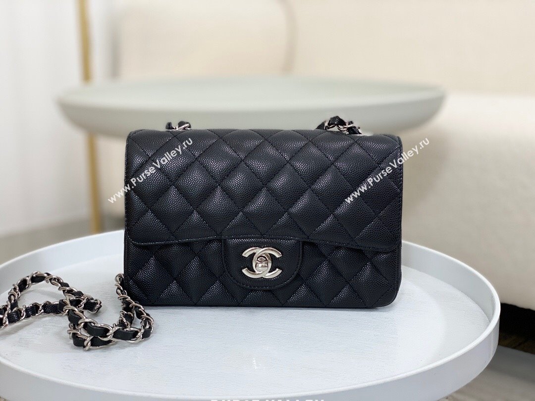 Chanel Grained Calfskin Classic Mini Flap Bag A69900 Black/Silver 2 2023 (SM-231227048)