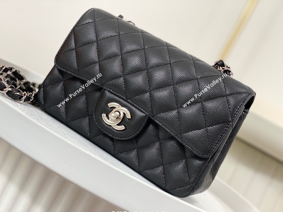 Chanel Grained Calfskin Classic Mini Flap Bag A69900 Black/Silver 2 2023 (SM-231227048)