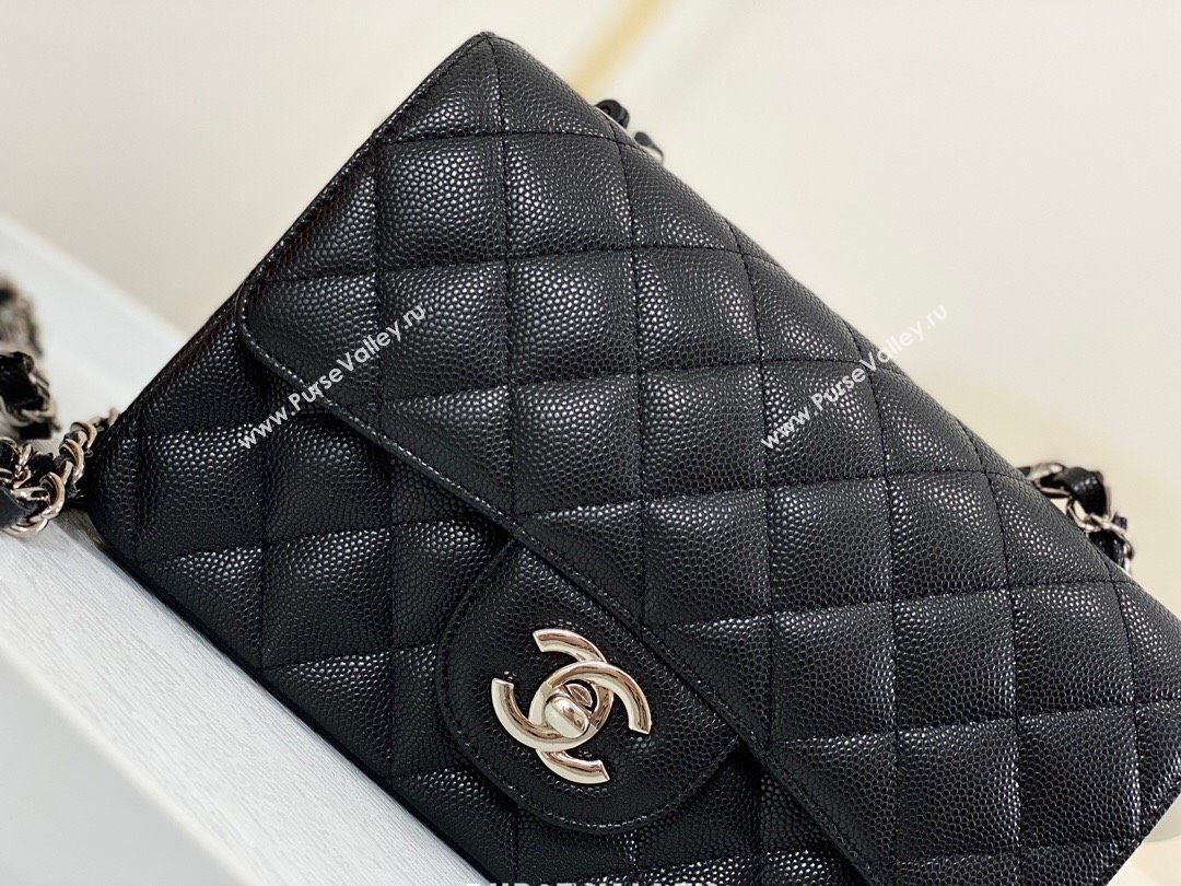 Chanel Grained Calfskin Classic Mini Flap Bag A69900 Black/Silver 2 2023 (SM-231227048)