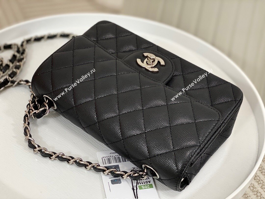 Chanel Grained Calfskin Classic Mini Flap Bag A69900 Black/Silver 2 2023 (SM-231227048)