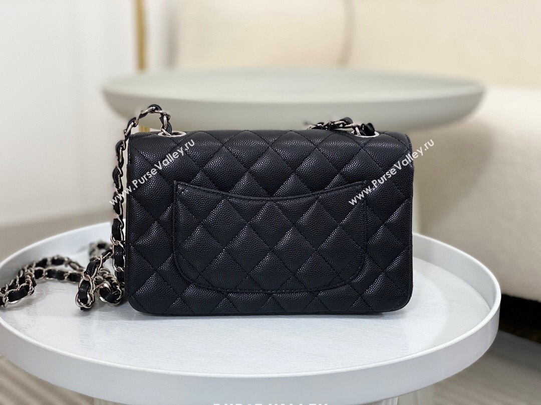 Chanel Grained Calfskin Classic Mini Flap Bag A69900 Black/Silver 2 2023 (SM-231227048)