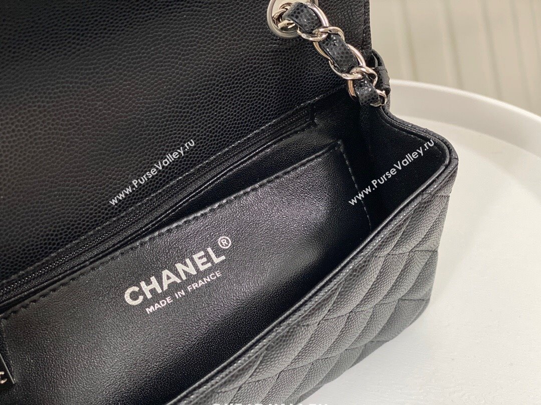 Chanel Grained Calfskin Classic Mini Flap Bag A69900 Black/Silver 2 2023 (SM-231227048)