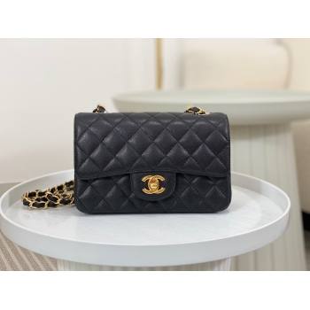 Chanel Grained Calfskin Classic Mini Flap Bag A69900 Black/Gold 2 2023 (SM-231227049)