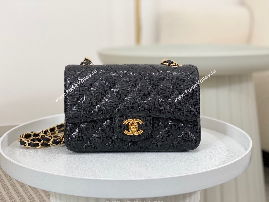 Chanel Grained Calfskin Classic Mini Flap Bag A69900 Black/Gold 2 2023 (SM-231227049)