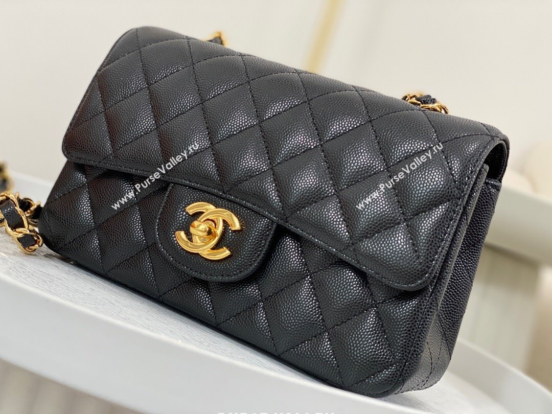 Chanel Grained Calfskin Classic Mini Flap Bag A69900 Black/Gold 2 2023 (SM-231227049)