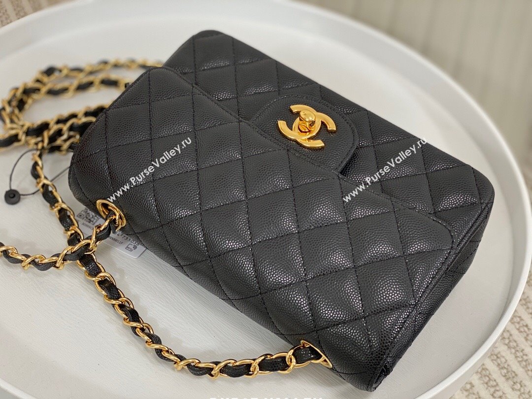 Chanel Grained Calfskin Classic Mini Flap Bag A69900 Black/Gold 2 2023 (SM-231227049)