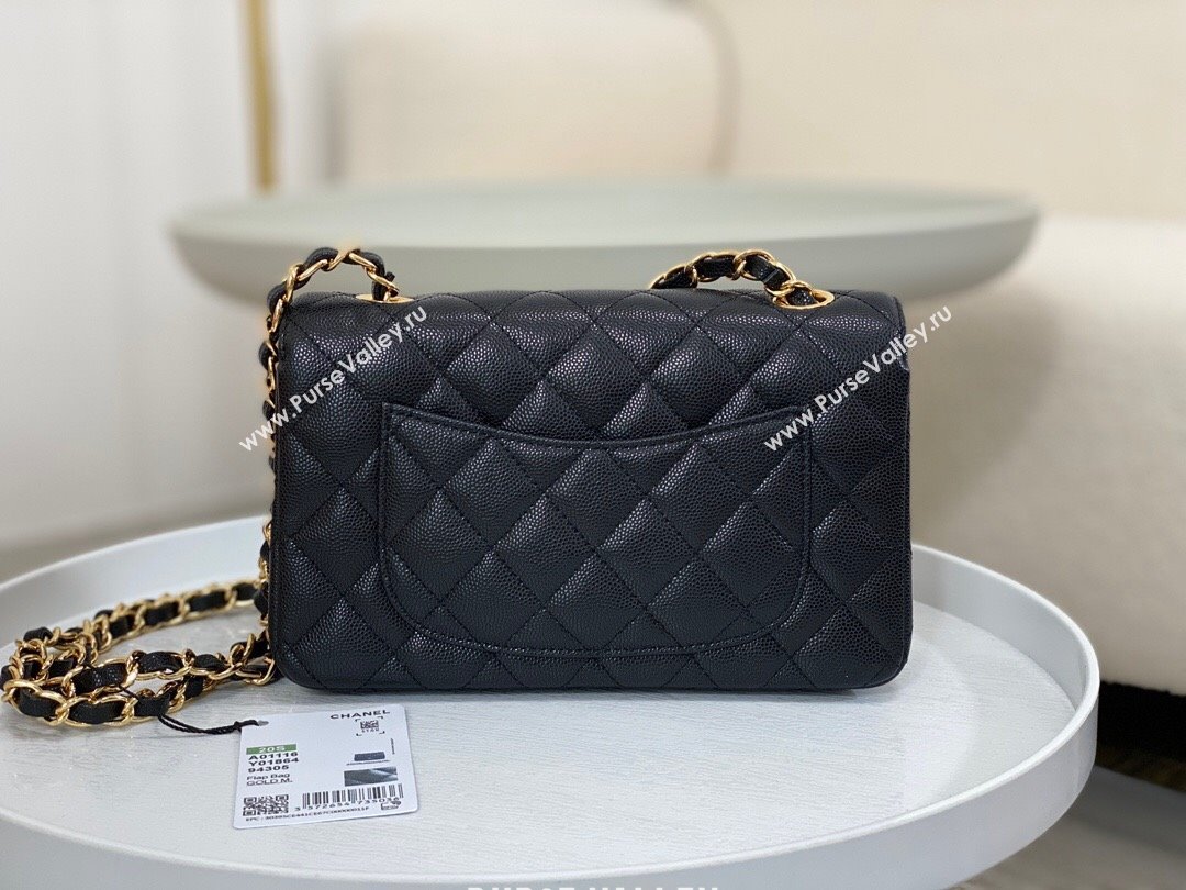 Chanel Grained Calfskin Classic Mini Flap Bag A69900 Black/Gold 2 2023 (SM-231227049)