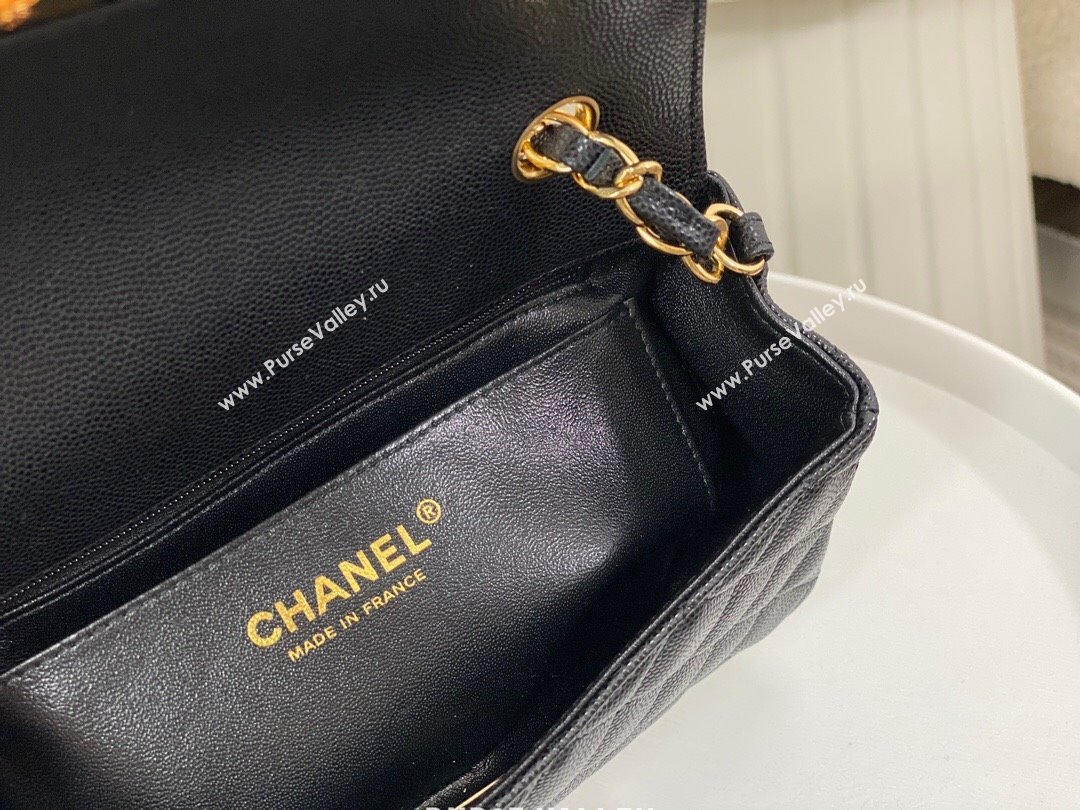 Chanel Grained Calfskin Classic Mini Flap Bag A69900 Black/Gold 2 2023 (SM-231227049)