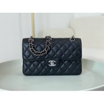 Chanel Grained Calfskin Classic Small Flap Bag A01113 Black/Silver 2023 (SM-231227052)