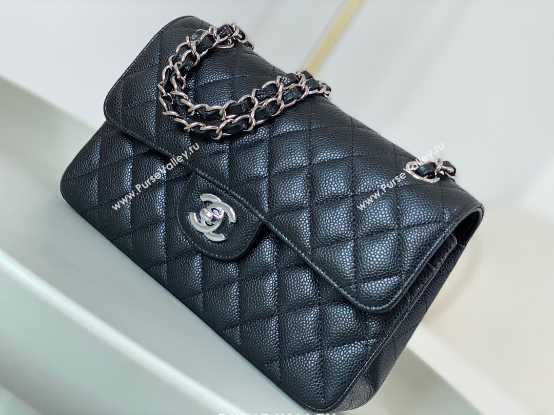 Chanel Grained Calfskin Classic Small Flap Bag A01113 Black/Silver 2023 (SM-231227052)