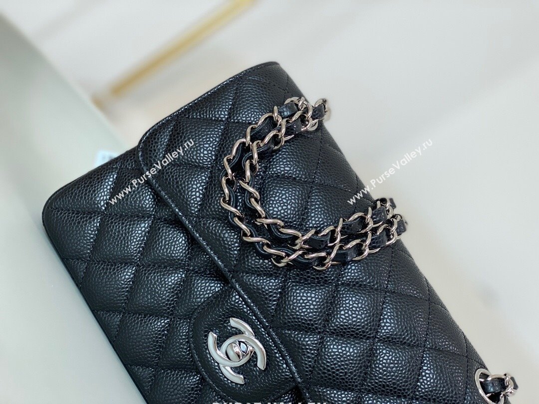 Chanel Grained Calfskin Classic Small Flap Bag A01113 Black/Silver 2023 (SM-231227052)