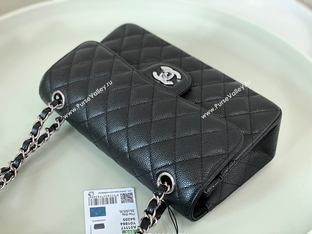 Chanel Grained Calfskin Classic Small Flap Bag A01113 Black/Silver 2023 (SM-231227052)