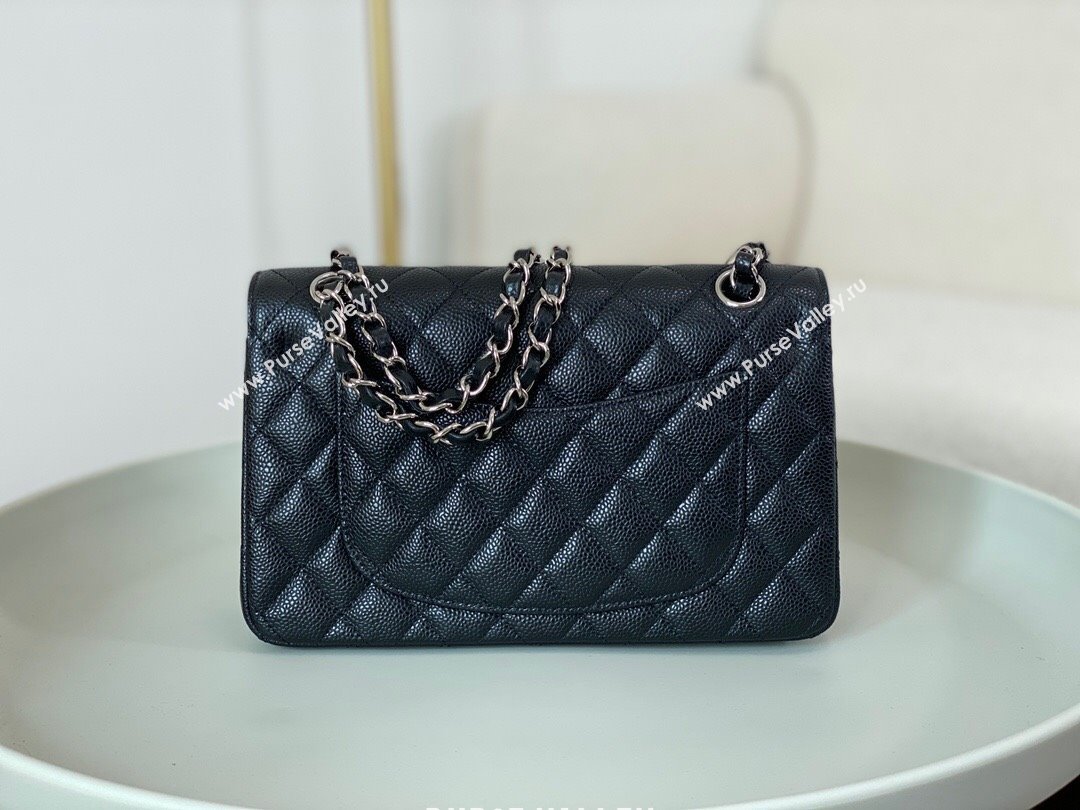 Chanel Grained Calfskin Classic Small Flap Bag A01113 Black/Silver 2023 (SM-231227052)